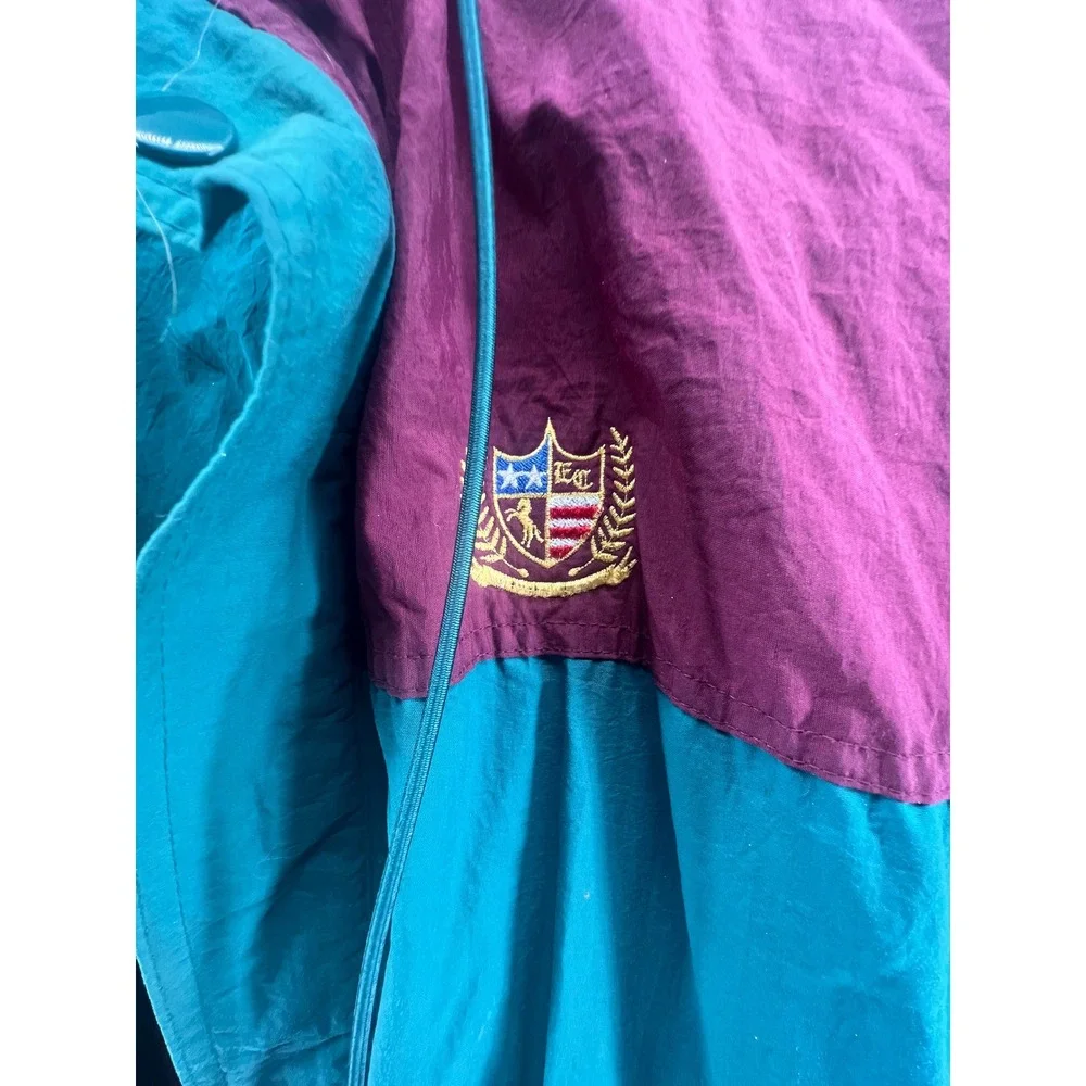 Vintage‎ Colorblock Windbreaker Jacket Burgundy Teal Embroidered Crest Nylon